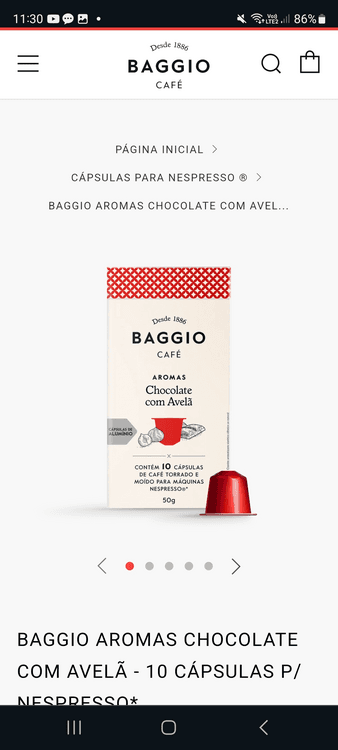 BAGGIO AROMAS CHOCOLATE COM AVELÃ - 10 CÁPSULAS P/ NESPRESSO*

